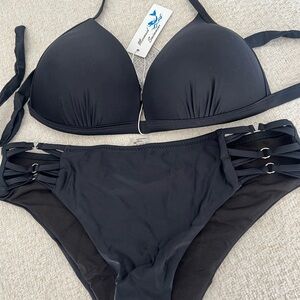 New Cute Sleek Black Bikini with Strap Details